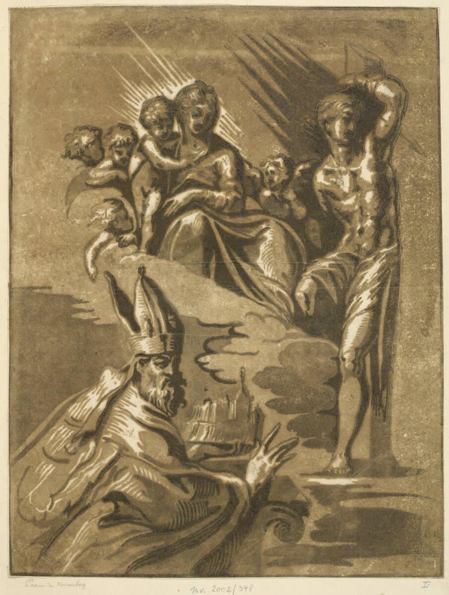 Giuseppe Nicola Vicentino (Rossigliani), Madonna mit Kind, dem hl. Sebastian und einem Bischof,…