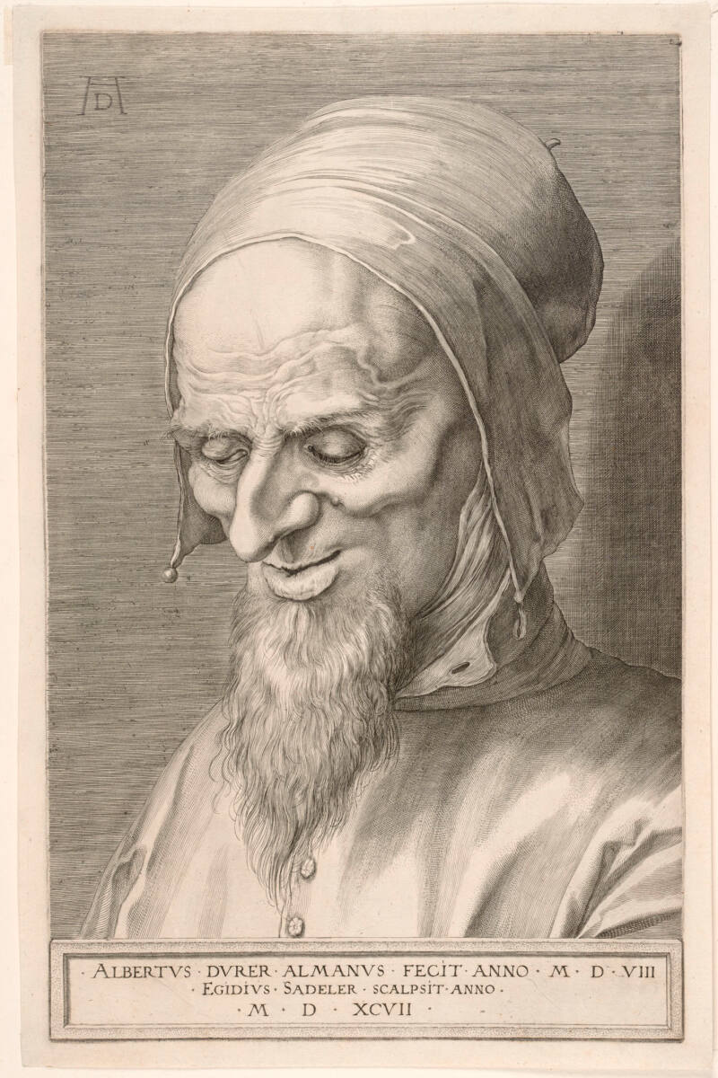 Kopf eines Apostels mit Kappe nach links, 1597