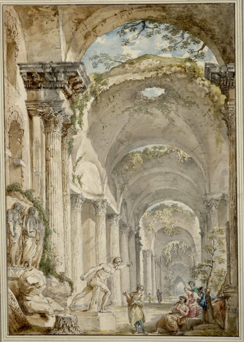 Antike Ruinen mit dem "Borghesischen Fechter", Giovanni Paolo Panini