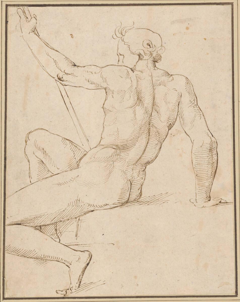 Männlicher sitzender Akt in Rückenansicht, Raphael