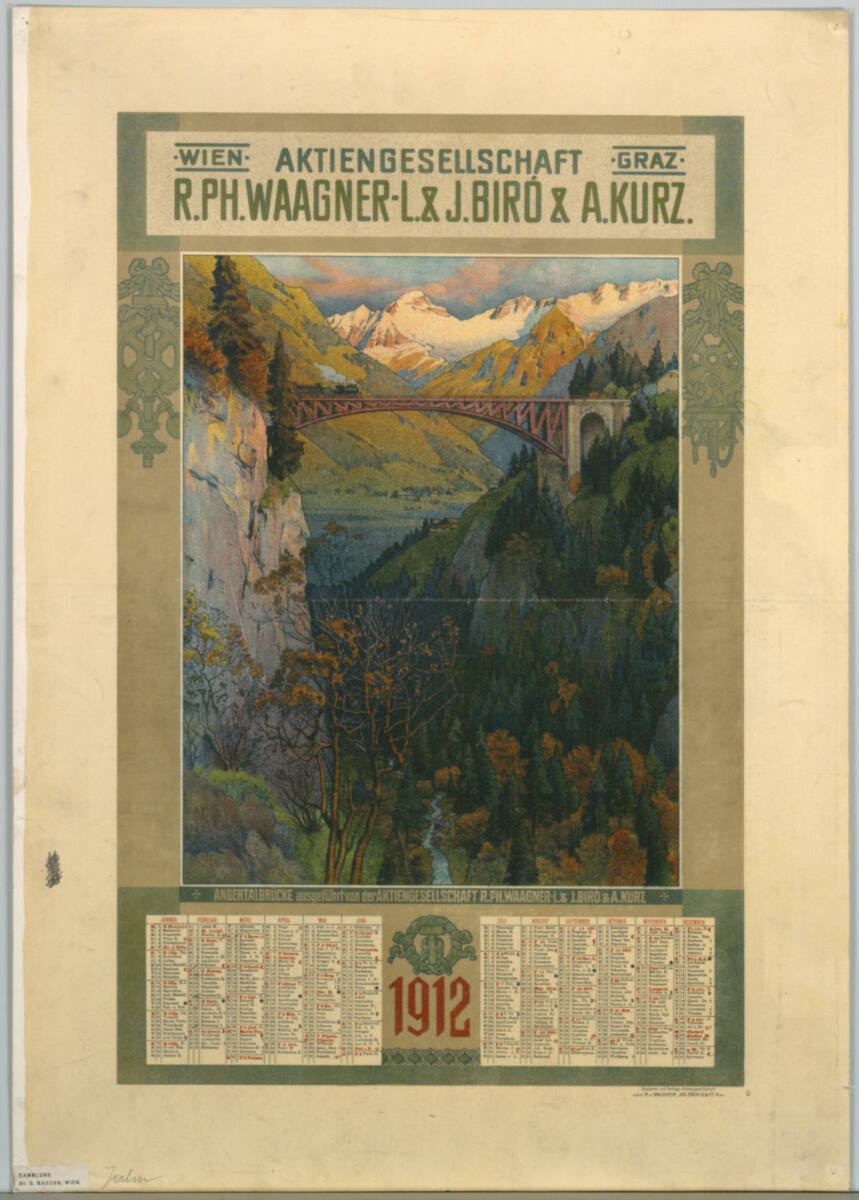 Bildkalender 1912; AKTIENGESELLSCHAFT R. PH. WAAGNER-L. & J. BIRÓ & A. KURZ.; ANGERTALBRÜCKE, GustavJahn, 1911