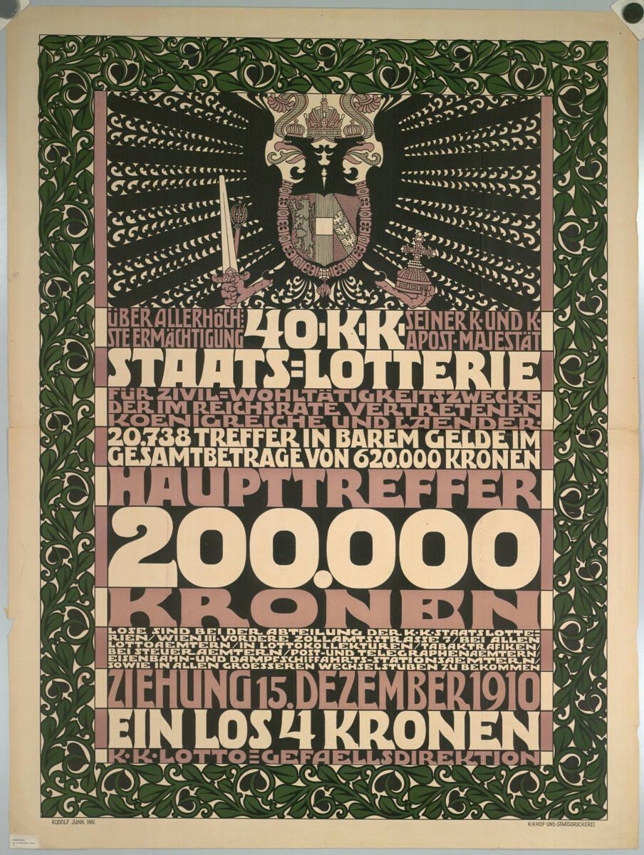Rudolf Junk, 40. K. K. STAATS-LOTTERIE; ZIEHUNG 15. DEZEMBER 1910, Inv. Nr.: DG2003/471