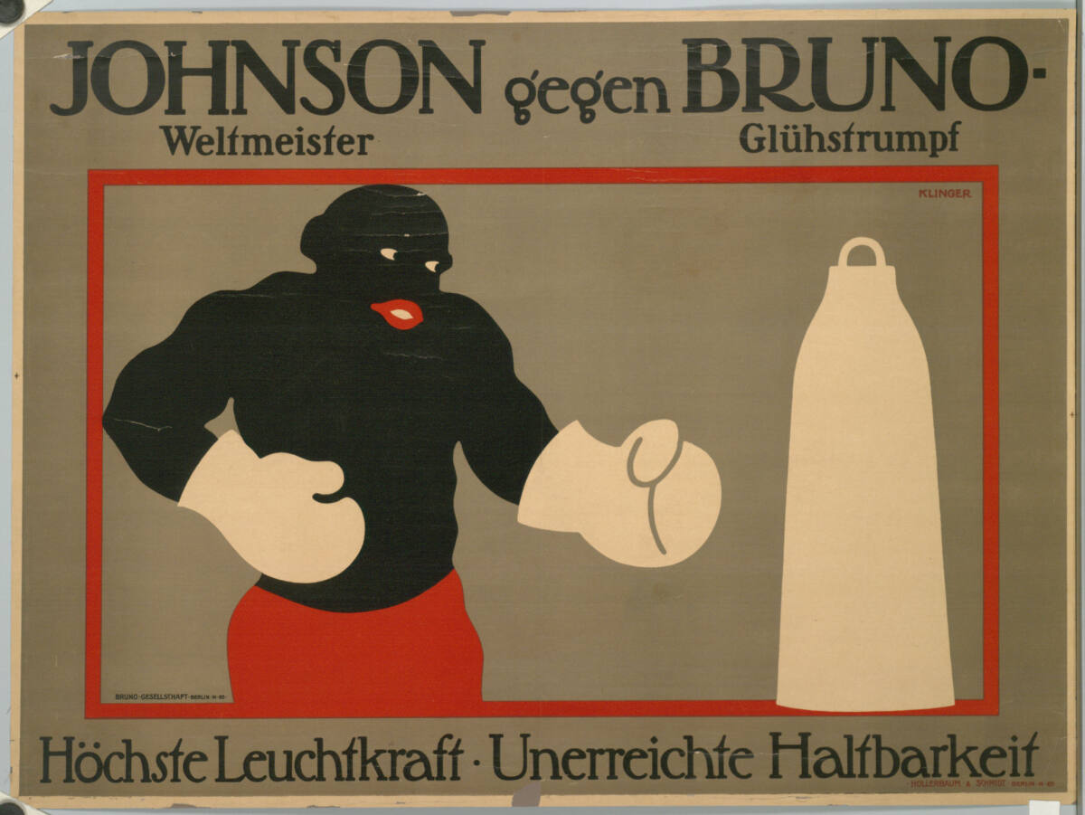JOHNSON Weltmeister gegen BRUNO Glühstrumpf; Höchste Leuchtkraft - Unerreichte Haltbarkeit, Berlin KunstanstaltHollerbaum&Schmidt, 1910