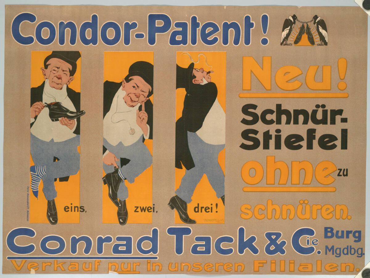 Adolf Karpellus, Condor-Patent! Neu! Schnür-Stiefel ohne zu schnüren. Conrad Tack & C.ie Burg M…