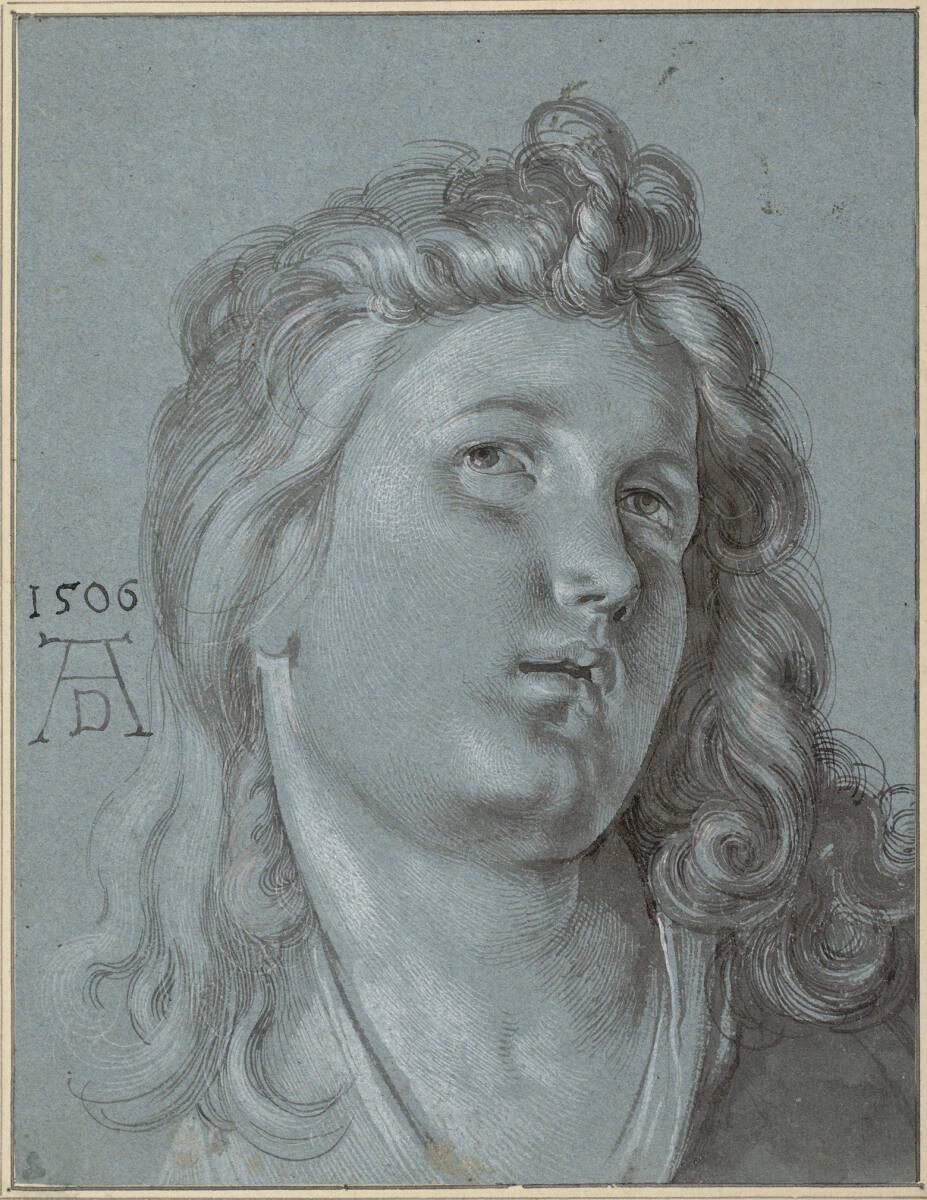 Albrecht Dürer, Kopf des Laute spielenden Engels (Detail aus dem "Rosenkranzfest"), Inv. Nr.: 3…