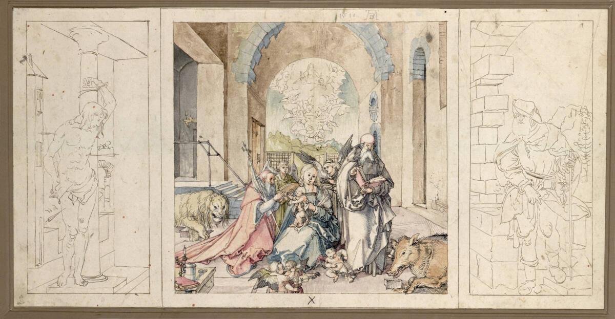 Thronende Maria mit dem Kind, musizierenden Engeln, den hll. Hieronymus und Antonius sowie Seba…