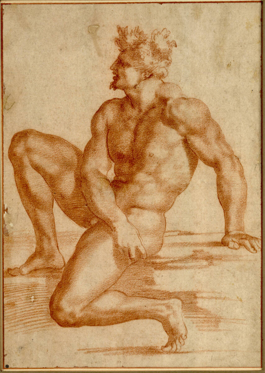 Studie eines sitzenden Männeraktes in Seitenansicht, Baccio Bandinelli