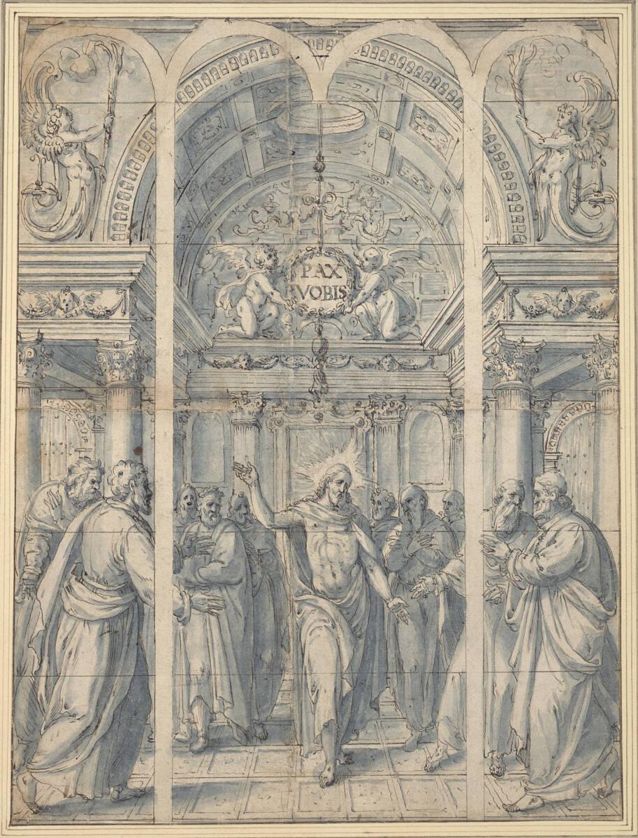 Lambert van Noort, Der auferstandene Heiland erscheint den Jüngern (Scheibenriss), Inv. Nr.: 32…