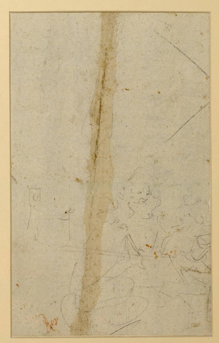 Gabriel Weyer, Skizze von drei Männern, die um ein Spielbrett sitzen, Inv. Nr.: 3360v