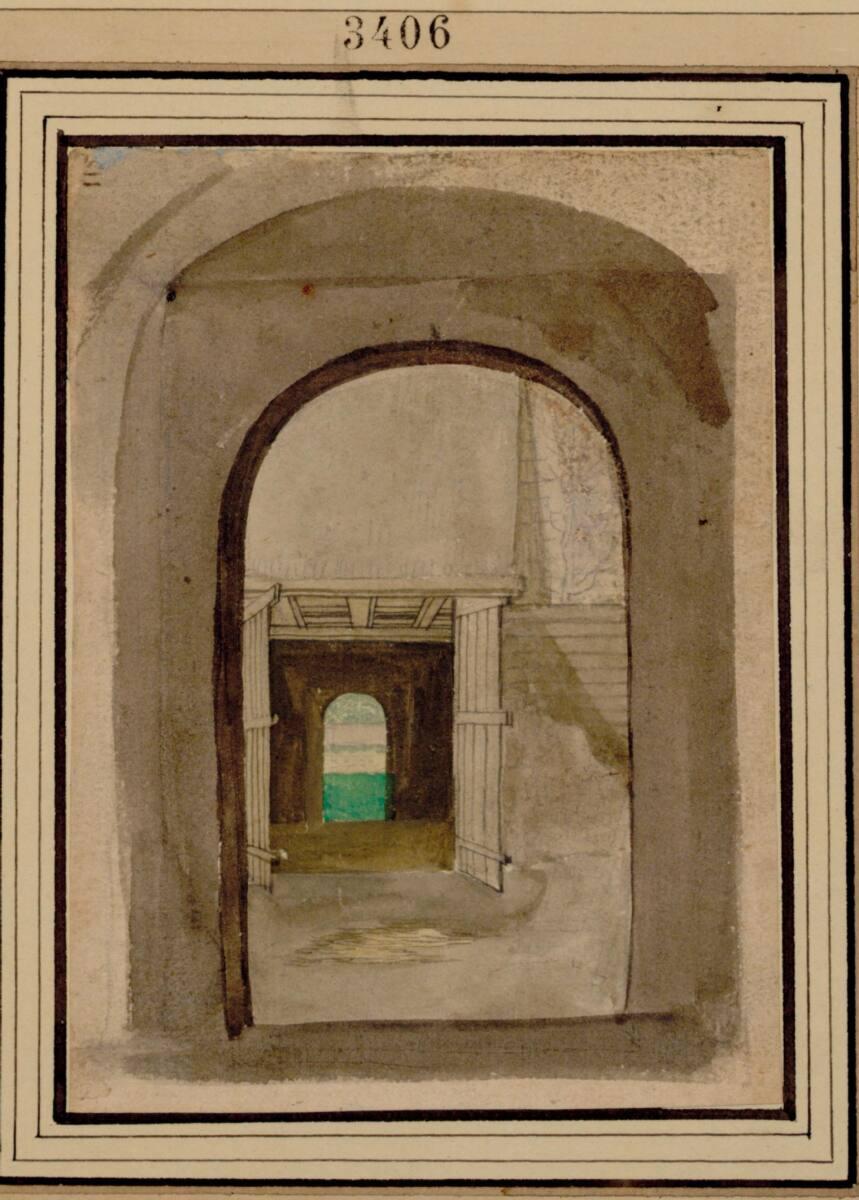 Valentin Wagner, Reiseskizzenbuch: Der Blick durch einen Torbogen, Inv. Nr.: 3406