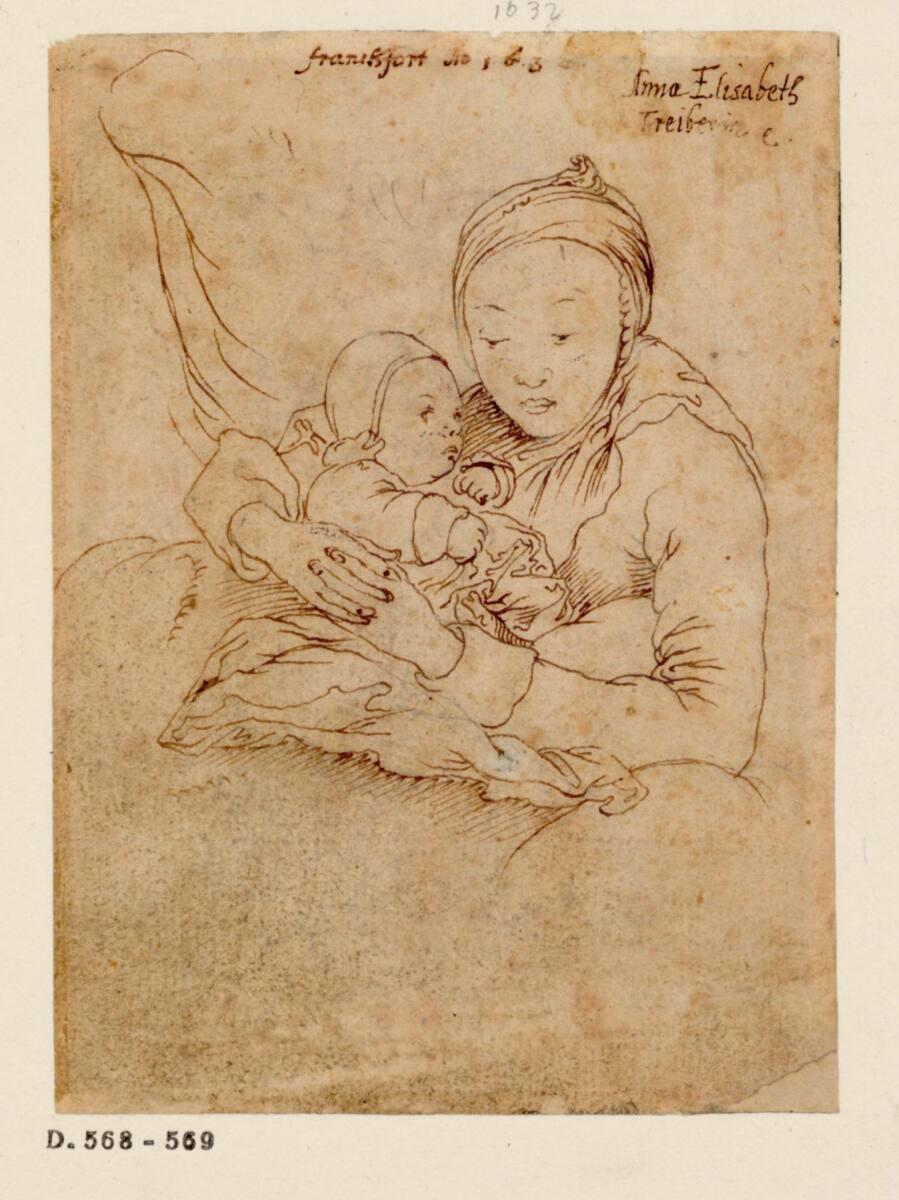 Valentin Wagner, Reiseskizzenbuch: Anna Elisabeth Treiberin mit ihrem Jüngsten, Inv. Nr.: 3408r