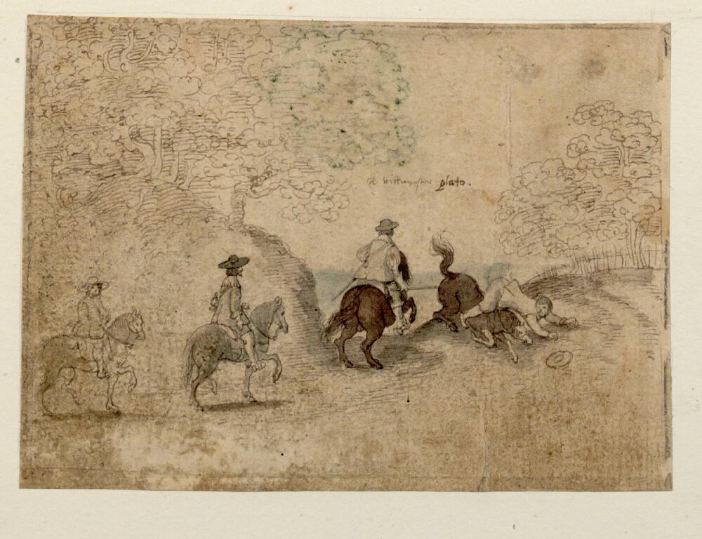 Valentin Wagner, Reiseskizzenbuch: Herr Rittmeister Plato fällt vom Pferde, Inv. Nr.: 3412r