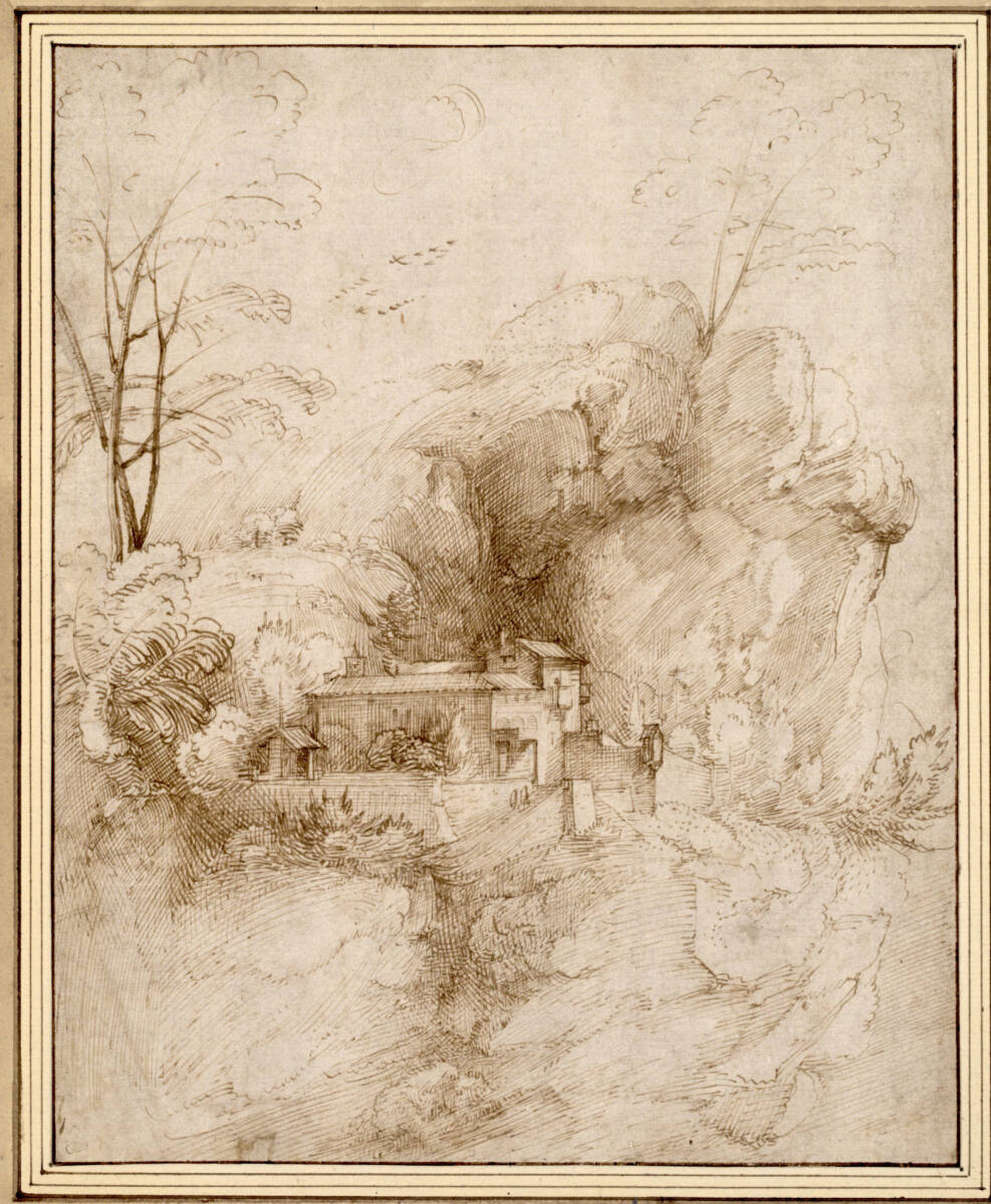 Felslandschaft mit Klostergebäude, Fra Bartolomeo