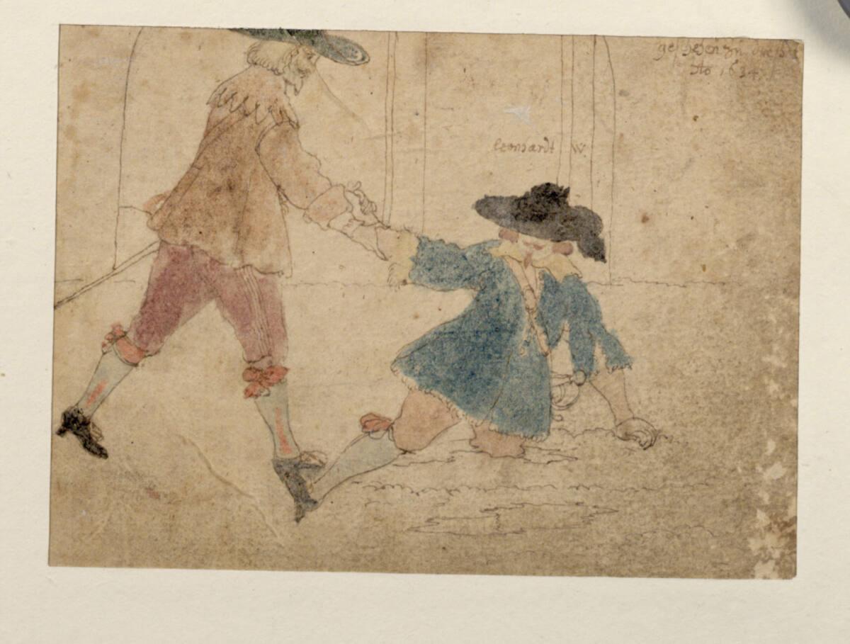 Valentin Wagner, Reiseskizzenbuch: Herr Leonhard W. stürzt in eine Erdspalte, Inv. Nr.: 3426v