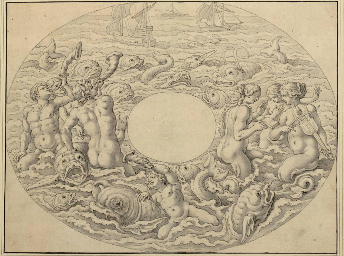 Hans Friedrich Schorer d. Ä., Musizierende Meeresgötter (Goldschmiedeentwurf?), Inv. Nr.: 3547