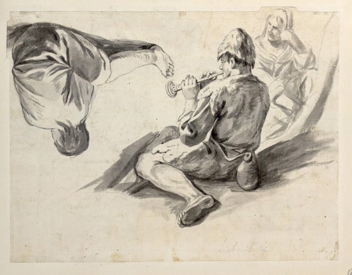 Johannes Lingelbach, Flötenspielender Hirte, Bauernfrau und sitzender Knabe, Inv. Nr.: 3556v