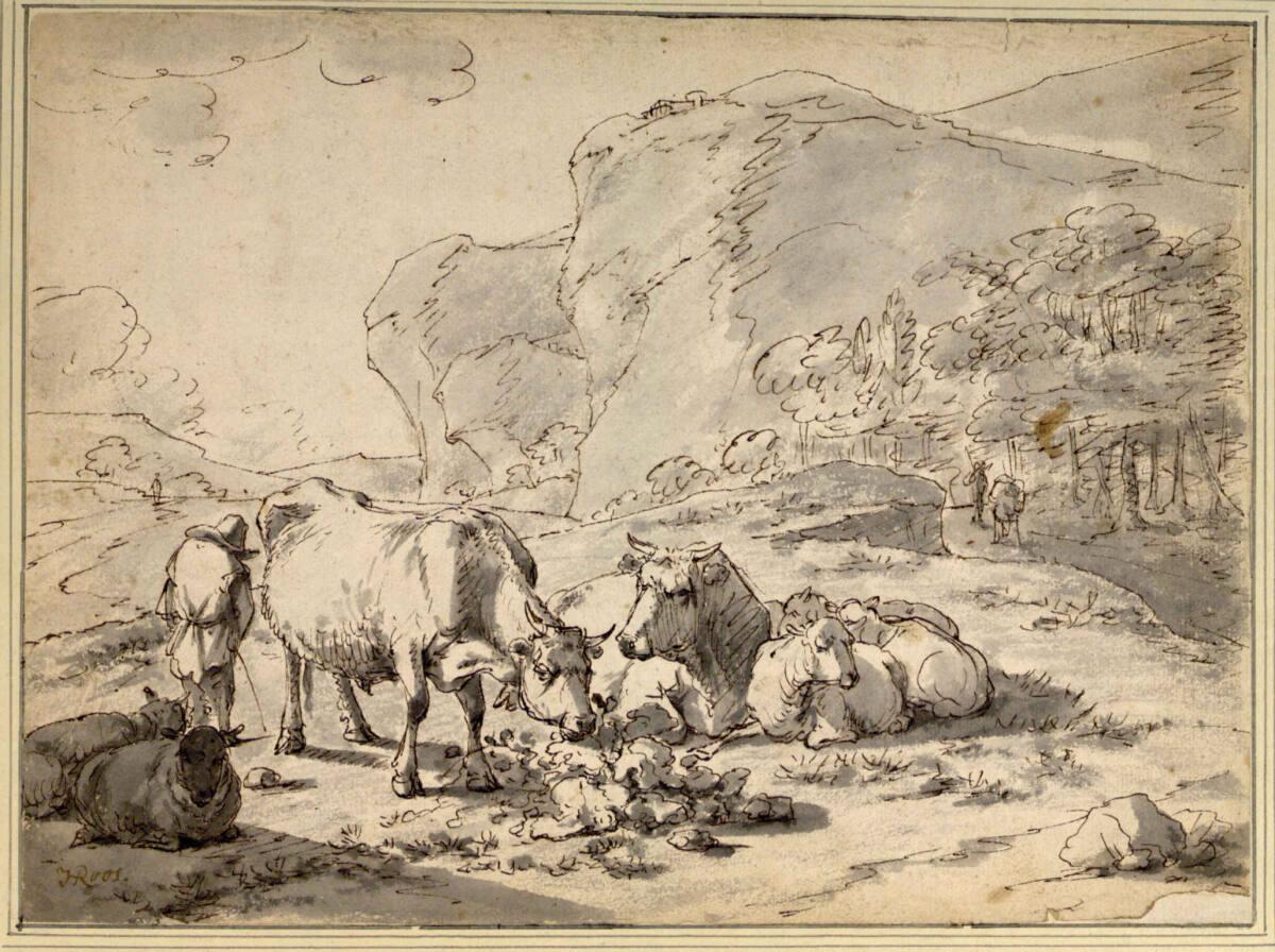 Johann Heinrich Roos, Pissender Hirte neben seiner Rinder- und Schafherde, Inv. Nr.: 3613
