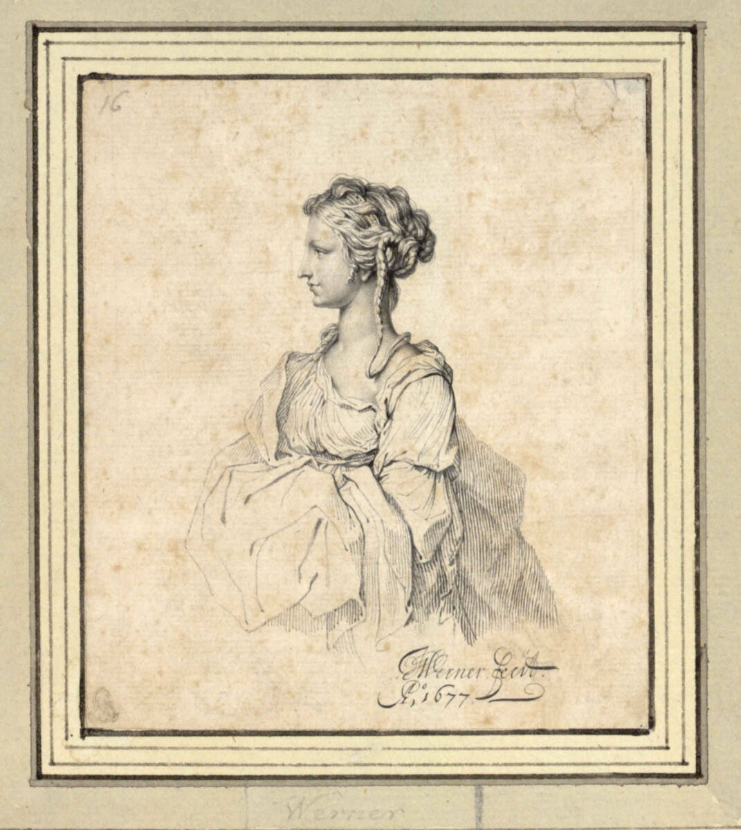Brustbild eines jungen Mädchens nach links, Joseph Werner the Younger, 1677