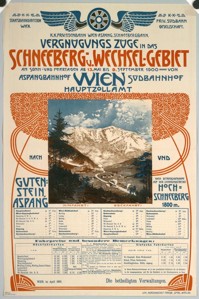 Erwin Puchinger, K. K. EISENBAHN WIEN-ASPANG SCHNEEBERGBAHN. VERGNÜGUNGSZÜGE IN DAS SCHNEEBERG-…