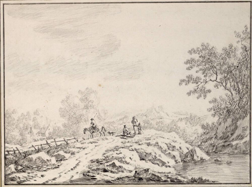 Johann Christoph Dietzsch, Dorfweg an Bachufer mit heimkehrenden Bauern, Inv. Nr.: 3937