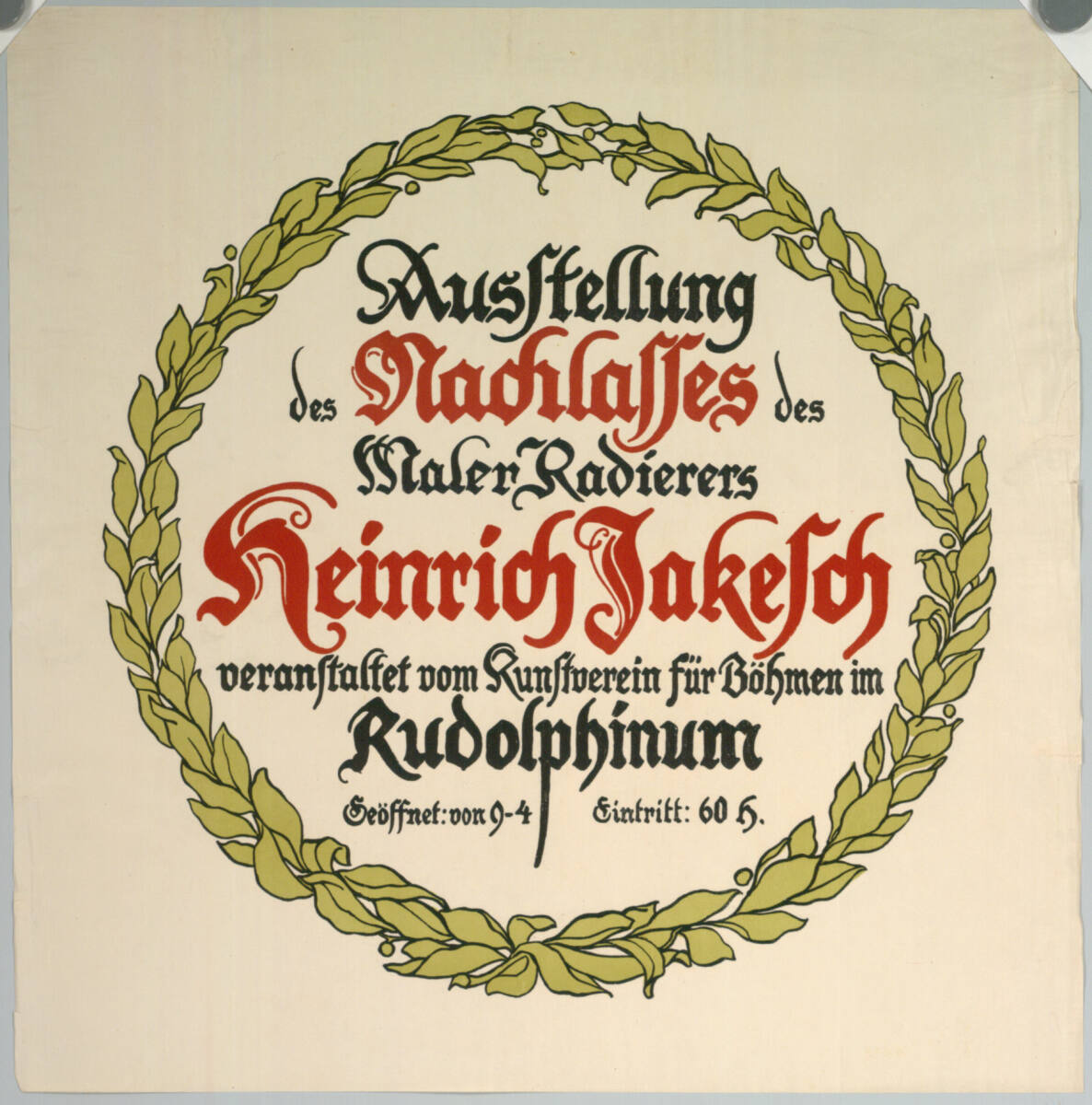 Anonym, Ausstellung des Nachlasses des Maler Radierers Heinrich Jakesch; Rudolphinum