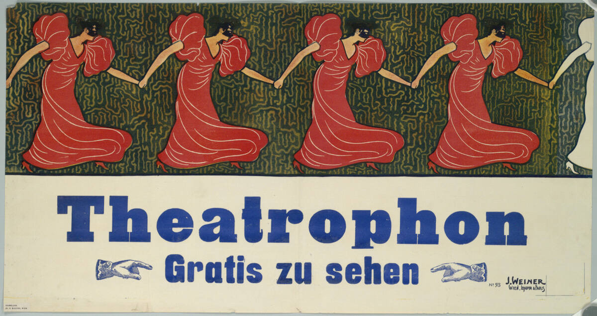 Theatrophon (Teil aus dem Plakat: Stadt-Panoptikum; I. Kohlmarkt 10. Cinematograph; Theatrophon), JacobWeiner