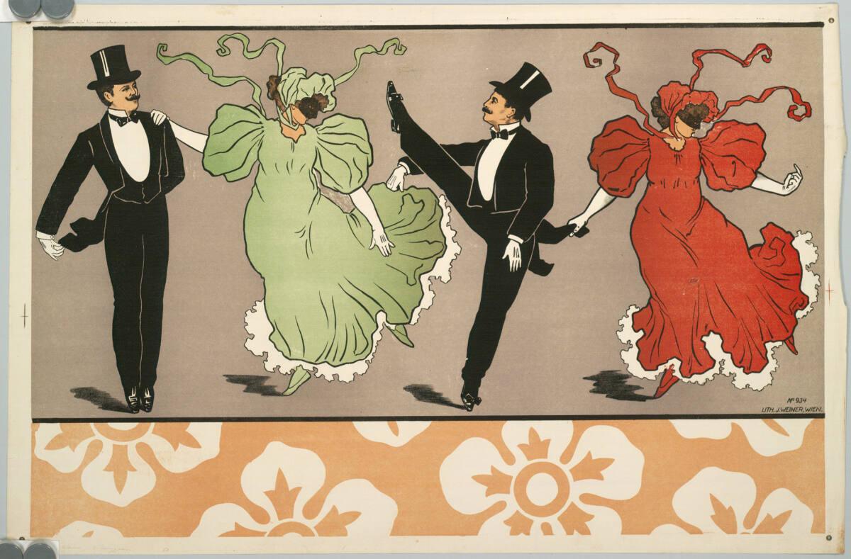 Anonym, Maskenball; zwei Tanzpaare (Blankoplakat für Maskenbälle), Inv. Nr.: DG2003/1539