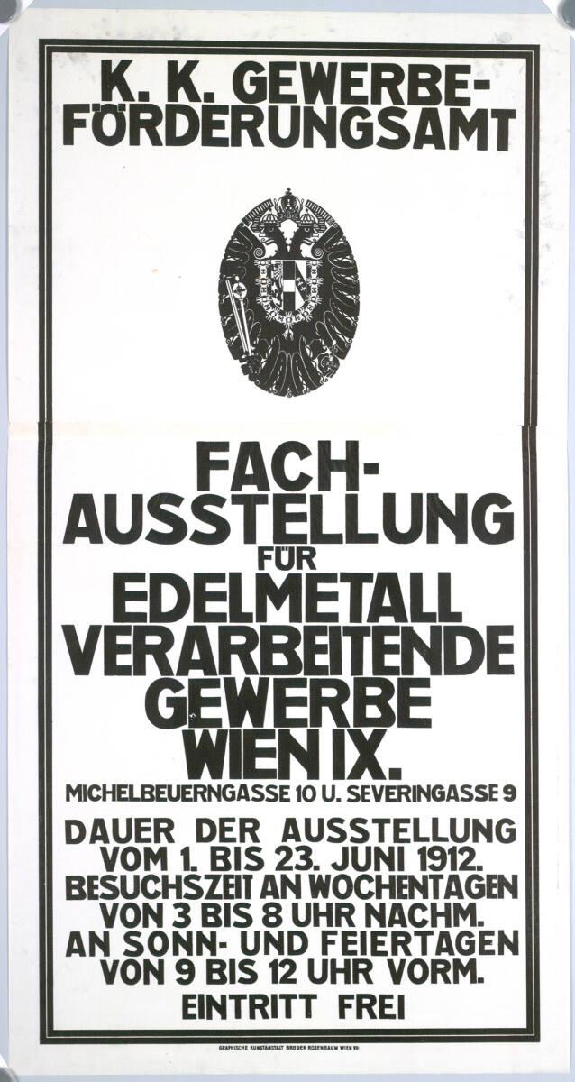 Anonym, K. K. GEWERBEFÖRDERUNGSAMT; FACHAUSSTELLUNG FÜR EDELMETALL VERARBEITENDE GEWERBE; WIEN …