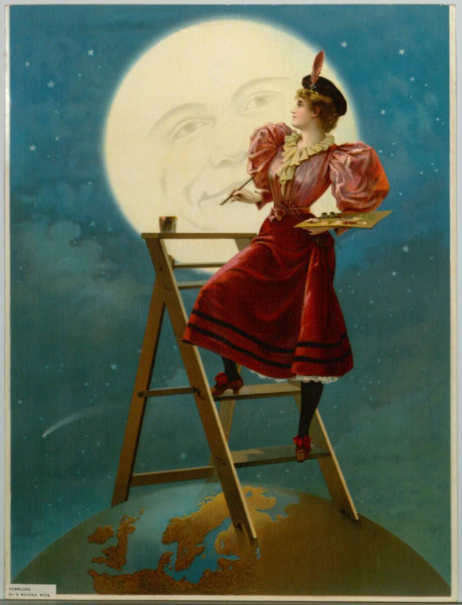 Anonym, Rotgekleidete Dame auf einer Stehleiter, Inv. Nr.: DG2003/2451