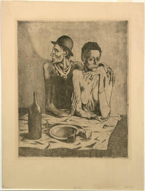 Pablo Picasso, Das karge Mahl, Blatt 1 der "Suite des Saltimbanques" (Serie "Die Gaukler"), Inv…