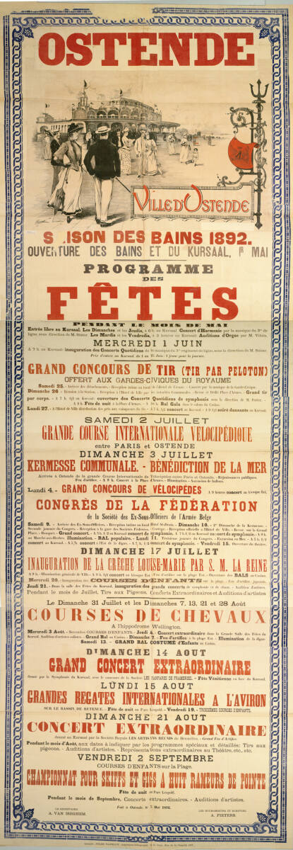 OSTENDE; SAISON DES BAINS 1892; OUVERTURE DES BAINS ET DU KURSAAL, HenrickCassiers, 1892