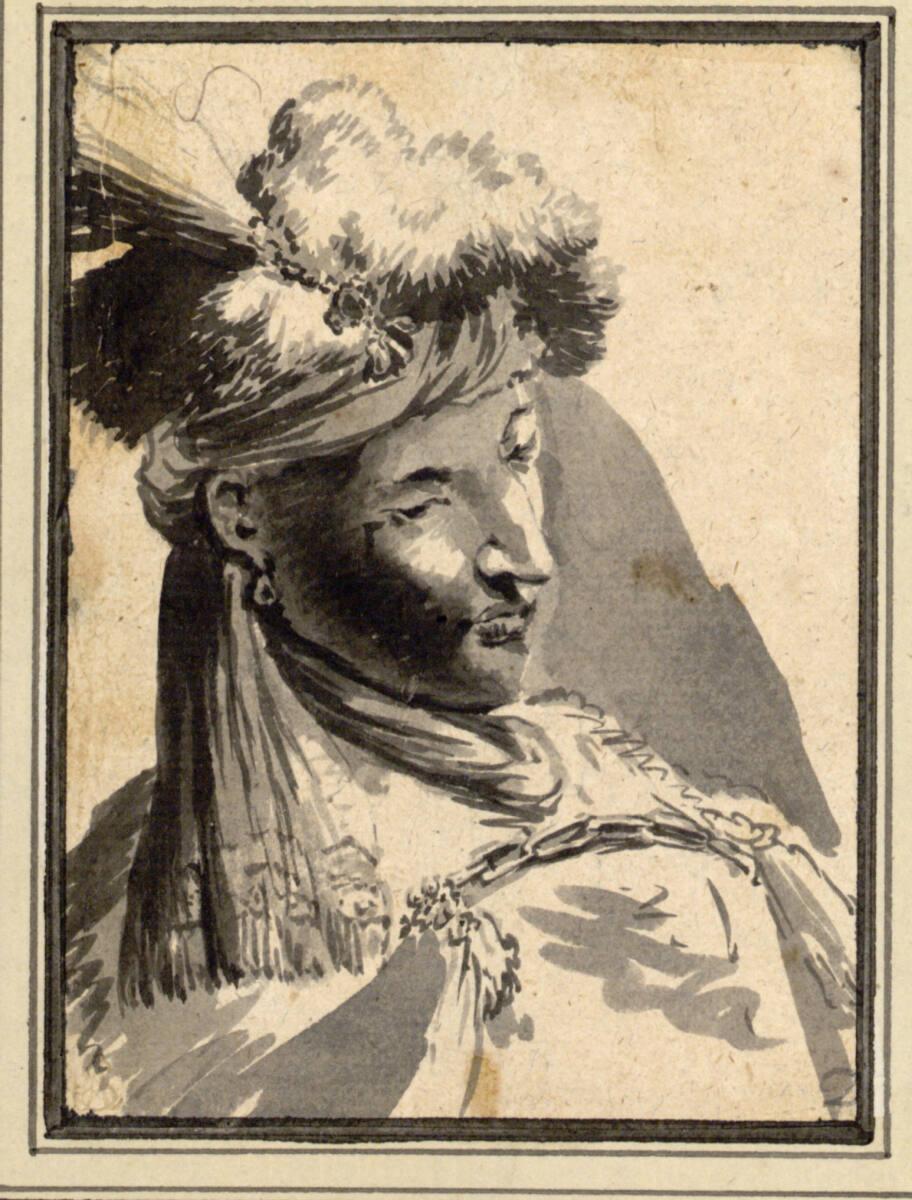 Christian Wilhelm Ernst Dietrich, Bruststück eines jungen Orientalen mit federgeschmücktem Turb…