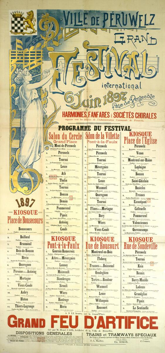 Anonym, VILLE DE PÉRUWELZ; GRAND FESTIVAL international; 6 Juin 1897; Fête de Pentecôte, Inv. N…