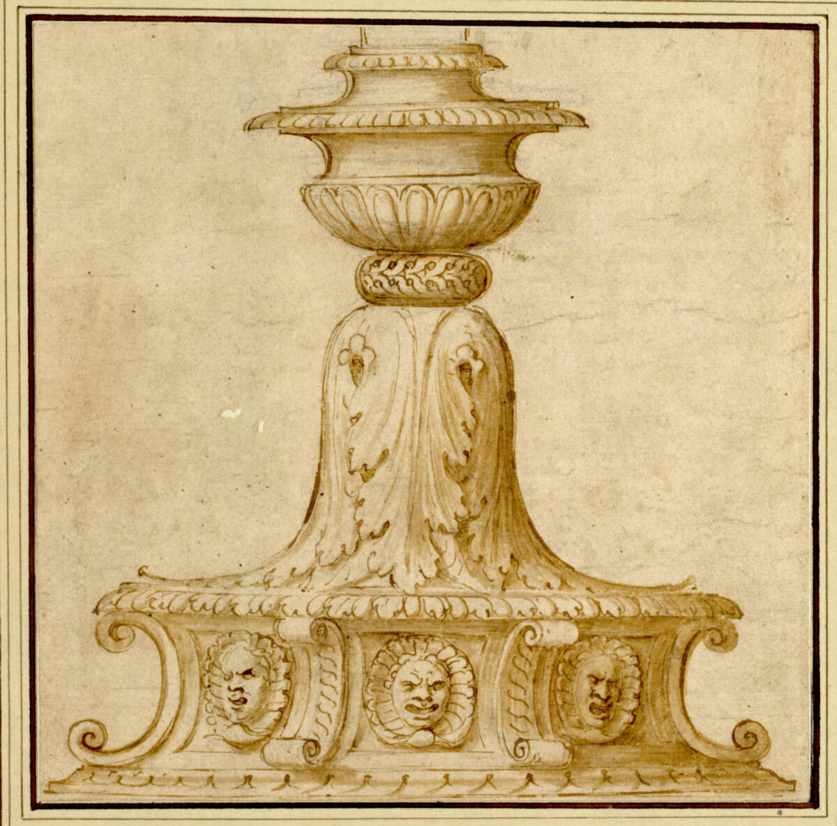 Ein Leuchterfuß mit Blättern und Masken dekoriert, Giulio Romano